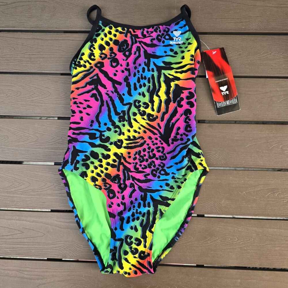 TYR Durafast Women's Wild Female Rainbow Crosscutfit One-Piece Swim Sz 34 New